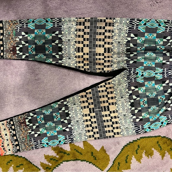 Clover Canyon Pants S Black Blue White Green Mixed Print Elastic Tie Waist Taper - Picture 6 of 8